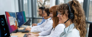 a group of people wearing headsets